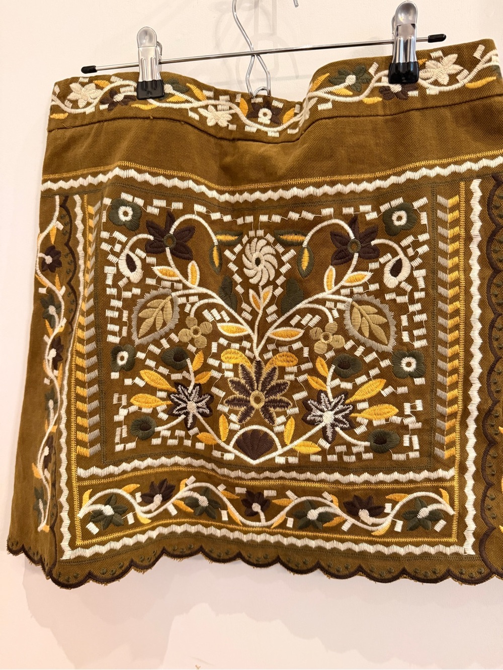 Jacquie the Label Lia Floral Embroidered Scalloped Mini Skirt Large Boho - Picture 2 of 6